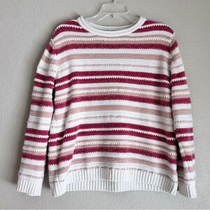 Stylish Textured Isle Striped Women's Round Neck Sweater M